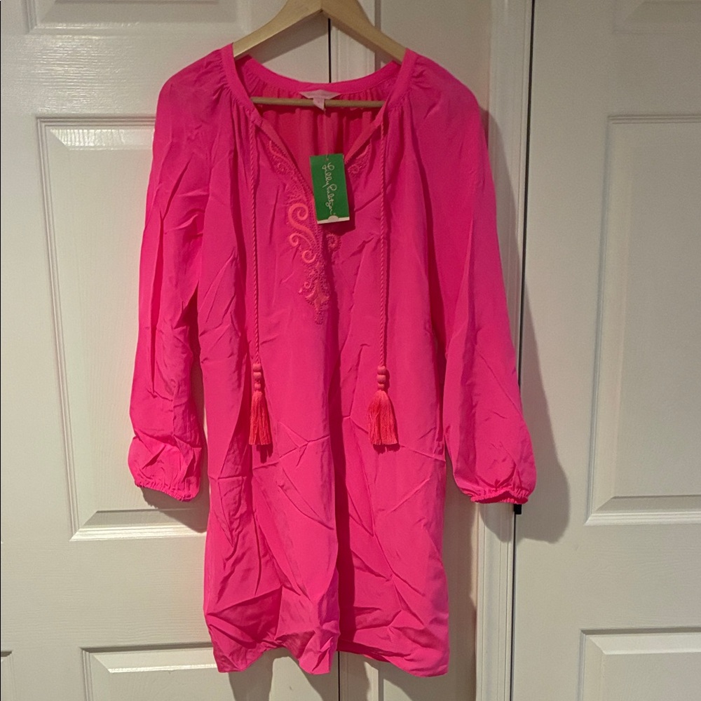 Lilly Pulitzer Hot Pink Embroidered Tassel Tunic